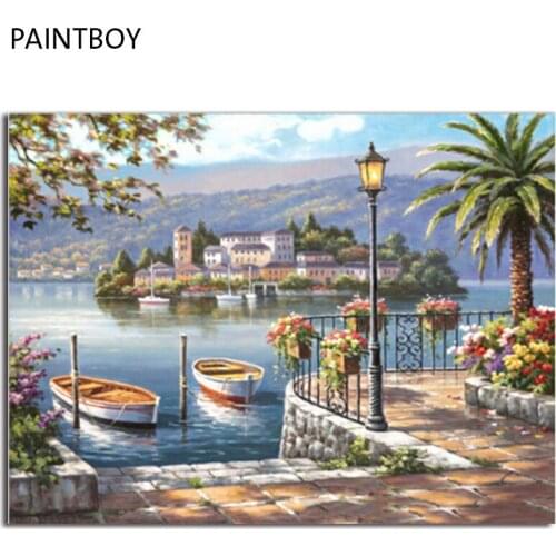 PAINTBOY Framed Seascape DIY Painting By Numbers Wall Art DIY Oil Painting Coloring By Numbers Home Decor For Living Room Wall