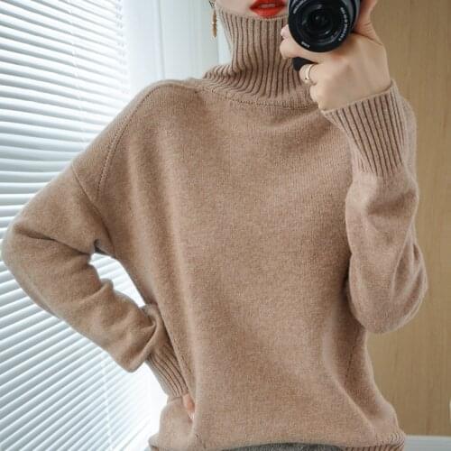 Cashmere sweater women turtleneck sweater loose large size knitted pullover solid color thick warm sweater autumn and winter new
