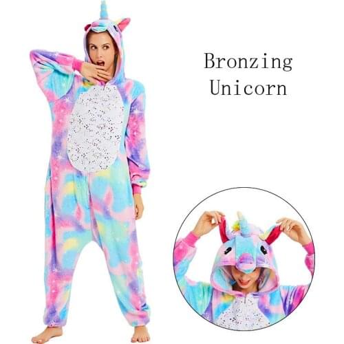Girls Boys Winter Stitch Unicorn Cartoon Anime Animal Onesies Kids Hooded Pajamas Sleepwear Flannel Jumpsuit Children Pajamas