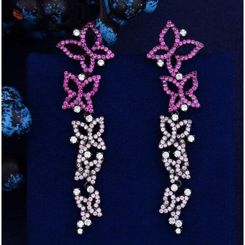 LARRAURI 2019 Cubic Zircon Crystal CZ Dubai Bridal Earrings Fashion Jewelry Luxury Leaves Dangle Earrings For Women Wedding