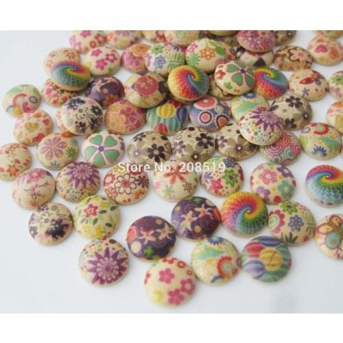 WBNNWG Flatback round wooden buttons mix 200pcs 10mm printed floral buttons for crafts design