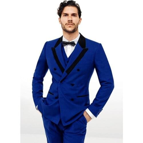 Peaked Lapel Men Suits Fashion Custome Made Terno Masculino Slim Fit Double Breasted Suits Formal Blazer(Jacket+Pants+Vest)
