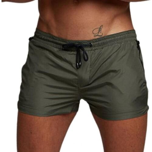 Men Shorts Zip Pockets Mens Swimsuit Sexy Elastic waistband Beach Sport Shorts Summer 2021