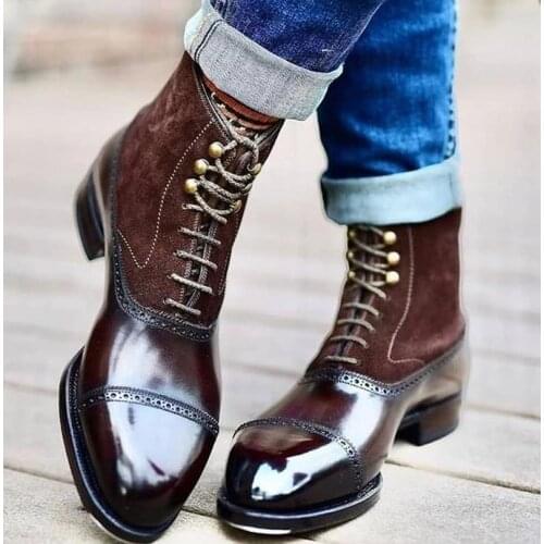 Men PU Leather Fashion Shoes Low Heel Lace-up Shoes Dress Shoes Brogue Shoes Spring Boots Vintage Classic Male Casual TV067