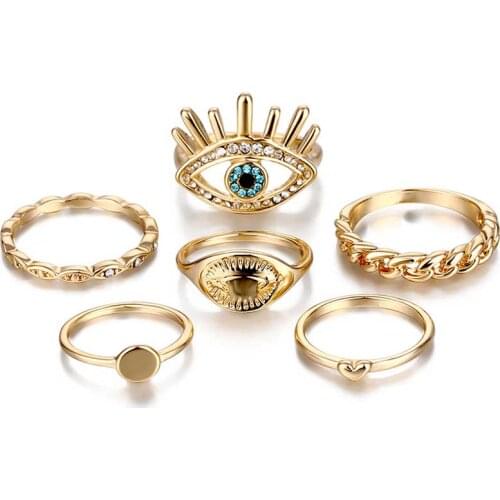 Vienkim Bohemian Heart Gold Rings Set For Woman BOHO Eye Round Crystal Knuckle Ring 2020 Female Finger Statement Fashion Jewelry
