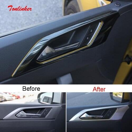 Tonlinker Interior Car Door Handle/Bowl Cover Sticker for Volkswagen POLO 2019 Car Styling 4 PCS Stainless steel Cover Sticker