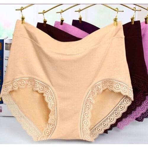 High Waist Underwear Cotton Crotch Breathable Belly Holding Sexy Panties Large Plus Size Lace Women 60-120kg Modal