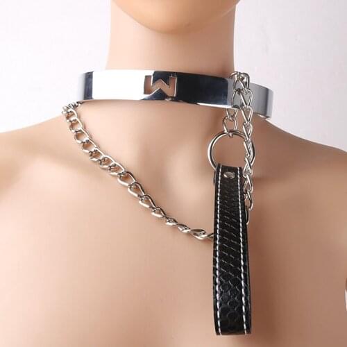 2021 New RYSM-066 Metal Fetish BDSM Bondage Restraints Neck Restraint Callor with Pull Chain Sex Toys for Adult Game Sex Product