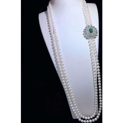 New 75-80cm 7-8mm white freshwater pearl micro inlay zircon flowers accessories necklace