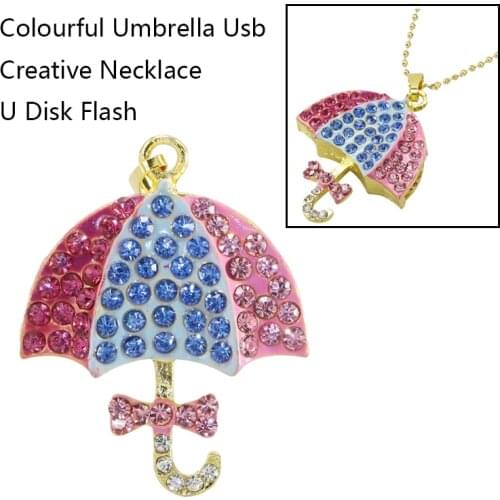 New Umbrella Necklace Jewelry 2.0 Memorry Usb Flash Drive 128GB 64GB Pendrive 32GB 16GB Pen Drive Girl Gift Memory Stick Storage