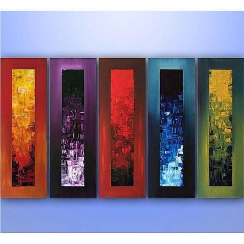 Hand Painted Modern Abstract Oil Painting on Canvas Large Size Paintings Knife 5 Piece Wall Art Pictures For Living Room