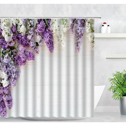 Wisteria Flowers Shower Curtains Creative Retro Floral Wall Plant Background Decor Waterproof Fabric Bathroom Curtain With Hooks