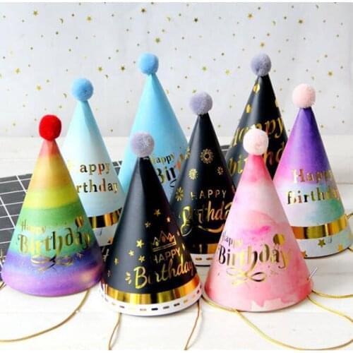Happy Birthday Patry Hat Childrens Birthday Baby Adult Party Furry Ball Birthday Hat Colorful Red Series Party Hat New Decorati