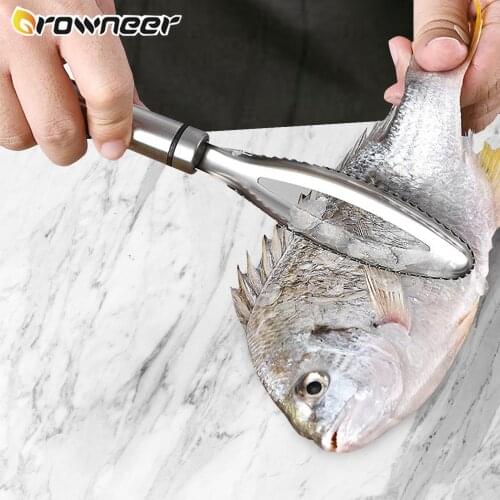 Fish Scale Scraper Stainless Steel Scale Planing Fish Bone Removal Forceps Hand-held Scraping Fish Processor Kitchen Accessories