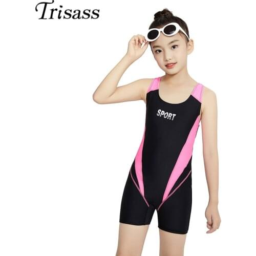Trisass 2021 New One Piece Swimsuit For Girl Plus Size Children Swimwear Professional Sports Short Pants Kids Backless Bodysuit