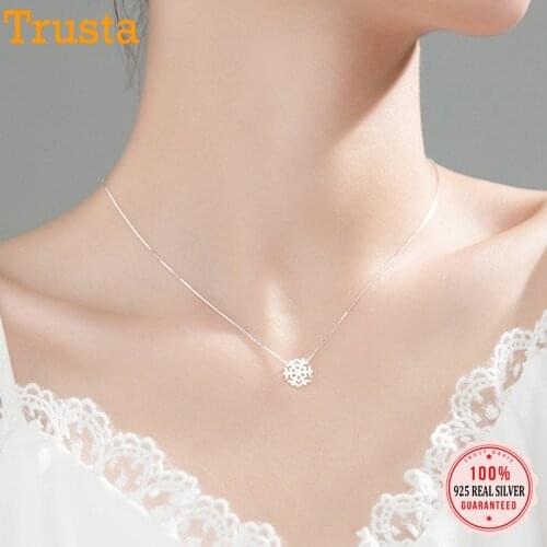 TrustDavis 100% 925 Sterling Silver Necklace Snowflake Pendant Women Birthday Gift Choker Sterling Silver Jewelry DS2004