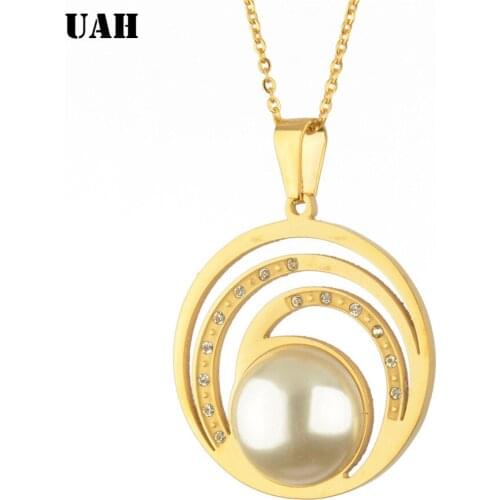UAH Fashion Women Pearl Beads Rhinestone Inlaid Zirconia Necklace Jewelry stainless steel jewelry woman accessories