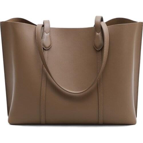 Large Capacity Portable Single Shoulder Tote Bags Womens New Trendy Genuine Leather Solid Color Designer Handbags