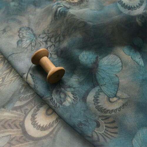 High quality Chiffon fabric Thin peacock flower feathers fabrics Dresses, skirts, clothes, blouses tissu