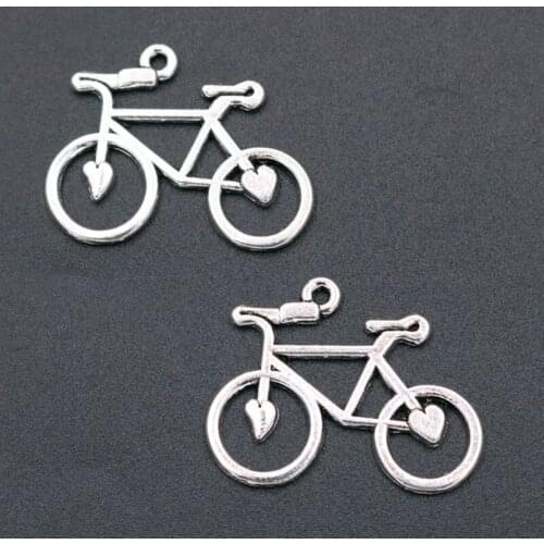 WKOUD10pcs Silver color Bicycle Pendant DIY Handmade Necklace Bracelet Unisex Metal Sports Jewelry Charm Accessories 32*24mm