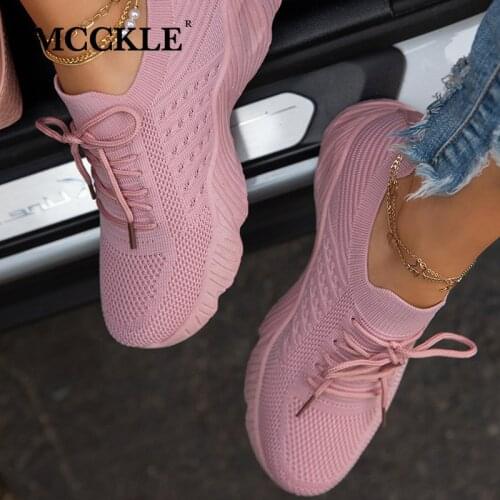 MCCKLE Womens Sneakers Shoes Breathable Knitted Casual Woman Vulcanized Shoes Lace Up Ladies Flats Female Spring Running Socks