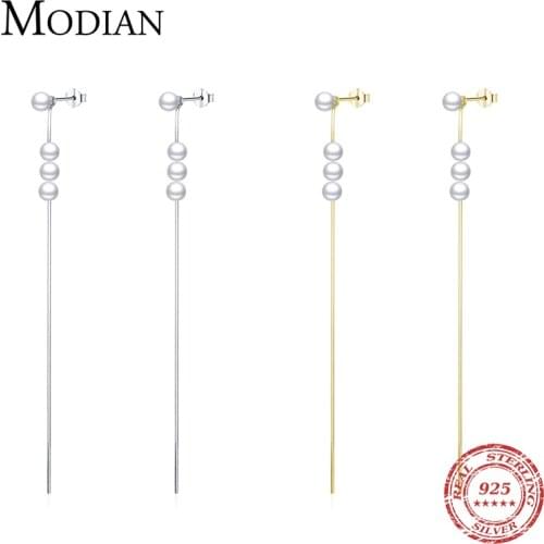Modian Shell Pearl Dangle Ear 100% 925 Sterling Silver Long Chain Tassel Fashion Drop Earrings For Women Female Silver Jewelry