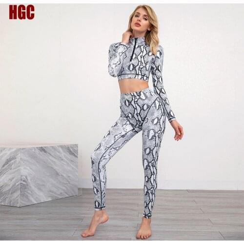 Digital Printing Snake Print Long Sleeve Shirts Pants Suit Gym Sport Workout Running Exercise Fitness Yoga Set For Women HGC