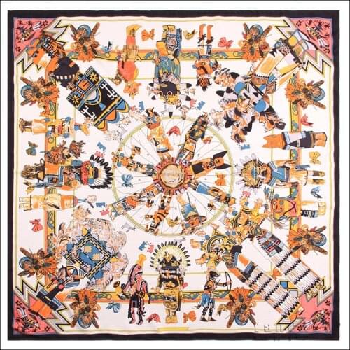 Satin Edge Scarf Women Designer Head Scarves 90 Silk Scarves 90x90cm Top Neck Foulard Satin"Kachinas Wash