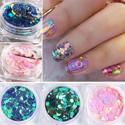 1Box 3D Flakes Fluorescent Nail Irregular Sequins Sparkly Paillette Nail Chunky Glitter Decorations Chameleon Nail Accessory