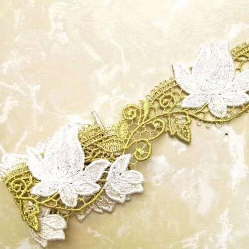 1 Yard/lot 4cm Width Luxury Ivory Gold Water Soluble Lace Ribbon Flower Venise Lace Trim for Garment Decorcation