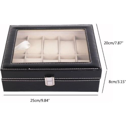 10 Grids Watch Box PU Leather Watches Display Case Jewelry Holder Storage Organizer with Lock