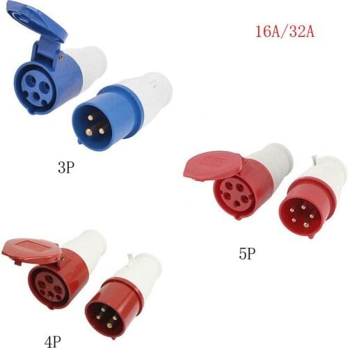 220-240V AC 16A/32A IP44 3P/4P/5P IEC309-2 Round Pin Industrial Plug Socket Red/Blue 1SET