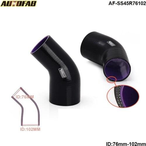 3"-4" 76mm-102mm 45 Degree Silicone Elbow Reducer Tube Hose 4-Ply Black For Honda Civic EF8/9 AF-SS45R76102