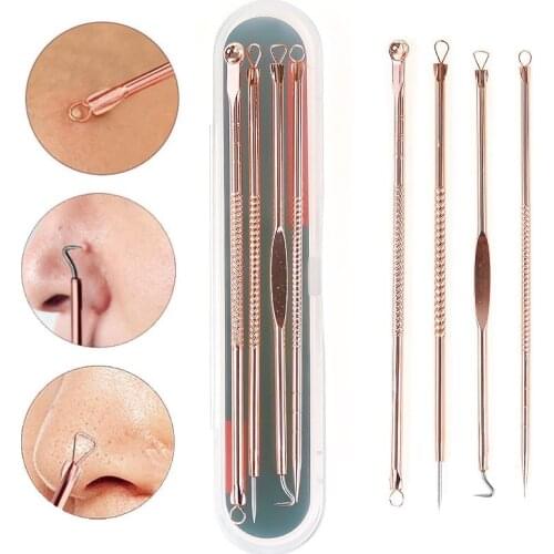 Blackhead Extractor 4pcs Black Dots Cleanser Acne Blemish Remover Needles Set Vacuum Extrusion Acne Nose Cleanser Tool #VM-1