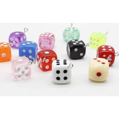 6 pieces of candy-colored dice resin craft casino unisex jewelry personalized fun and lucky DIY pendant making accessories