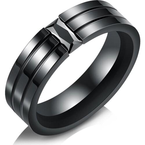 8mm Mens and Womens Stainless Steel Ring Simple Black Rhinestone Ring Gift