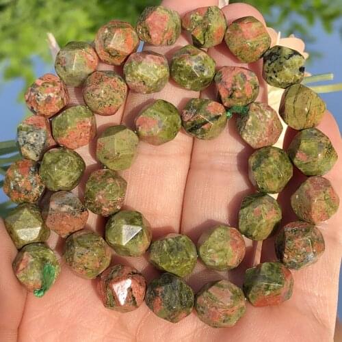 AAA Natural Faceted Green Unakite Stone Beads for Jewelry Making DIY Bracelet Necklace Loose Spacer Beads Strand 15" 6/8/10mm