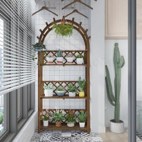 Antiseptic Solid Wood Plant Balcony Flower Rack Rack Floor Type Multilayer Round Flower Shelf Flower Pot Rack Living Room