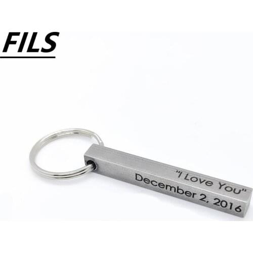 Custom Name Date Men Keychain Personalized 4 Sides Stainless Steel Bar Keyring For Women Llavero Gift