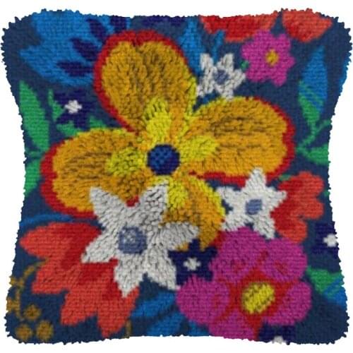 Flower Latch Hook Kit Make Cushion Canvas Crochet Pillow Case Latch Hook Cushion Cover Arts & Craft
