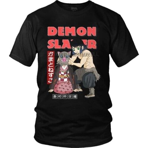 Demon Slayer T Shirts Men Short Sleeve Cotton T-shirts Kimetsu No Yaiba nezuko and inosuke Tees Top Graphic Tshirts Gift