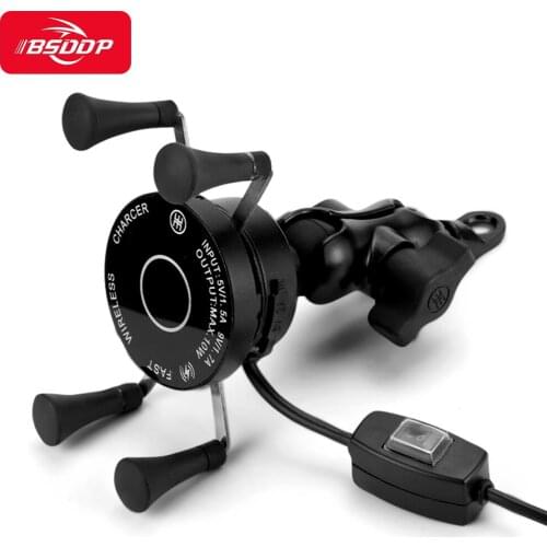 Motorcycle Phone Holder Wireless+USB wired port Charger Fast charge Phone Stand for samsung s9/s9plus s8/s8plus iphone x xm xr 8