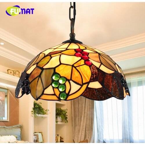 FUMAT American Pastoral Creative Retro Tiffany Style Stained Glass Living Room Bedroom Bedside Hotel Restaurant Grape Art Shade