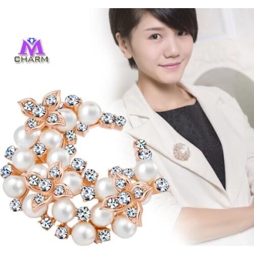 Classic Design!Real Gold Plated Made With CZ Zircon Stones And Many Simulated-pearl Brooch For Women And Girls