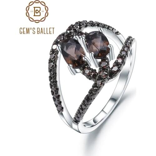 GEMS BALLET 0.88Ct Natural Smoky Quartz Gemstone Finger Ring 925 Sterling Silver Split Band Swirl Rings For Women Fine Jewelry