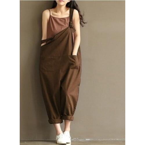Summer Jumpsuits New Artistic Large Size Cotton Suspenders Wide-Leg Pants Ladies Casual Slacks Dropshipping Fulfillment Dropship