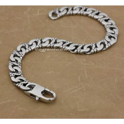 LINSION Solid 316L Stainless Steel Mens Bracelet Biker Link Chain 5A023 Free Shipping