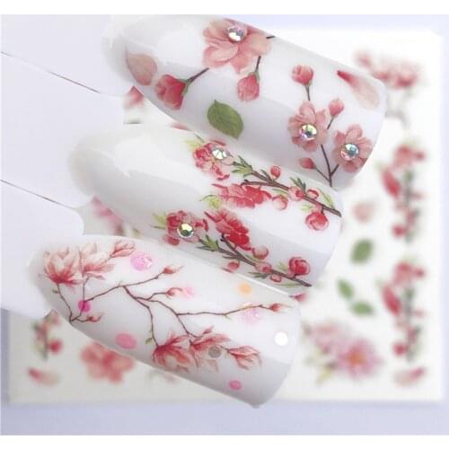 Fashion Stickers for Nails DIY Peach Blossom Flowers Water Sliders Manicure Decor Watercolor Nail Decal Stickers Accessoires