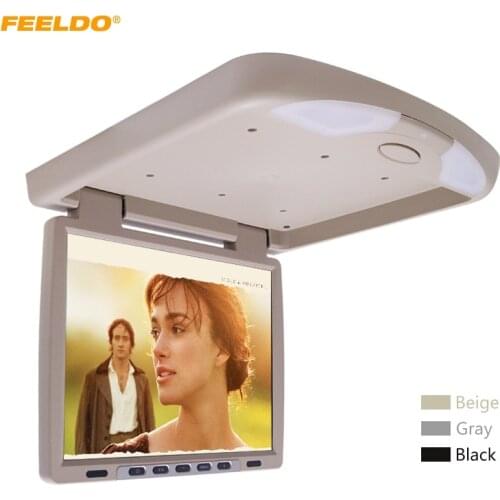 FEELDO DC12V 14.1" Inch Car TFT LCD Roof Mounted Monitor Flip Down Monitor 2-Way Video Input 3-Color #AM1290