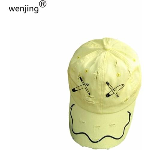 2020 MEN UNISEX Washing frayed summer hat pin design YELLOW COTTON baseball cap